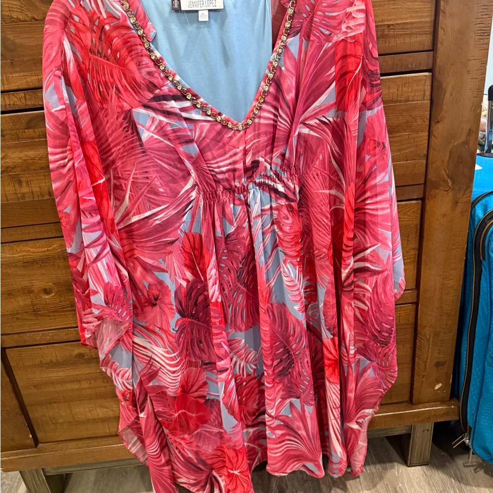 Jennifer Lopez Pink and Red Floral Tunic